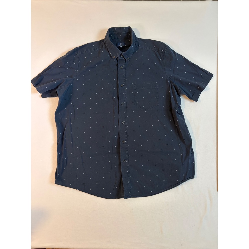 George Mens XL Navy Blue Geometric Print Short Sleeve Button Down Shirt GM28Y056